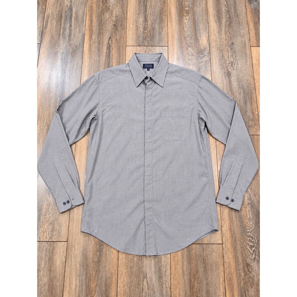 Vintage Crazy Horse Claiborne Mens Small Gray Button Up Shirt Rayon Blend
